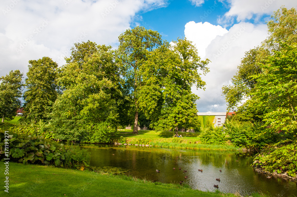 Pond in a park in town of Ringsted in Denmark