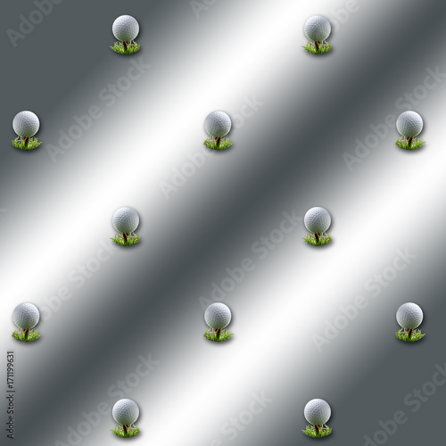 Fototapeta Naklejka Na Ścianę i Meble -  3D, Silver background, with golfball on tees equaly spread.