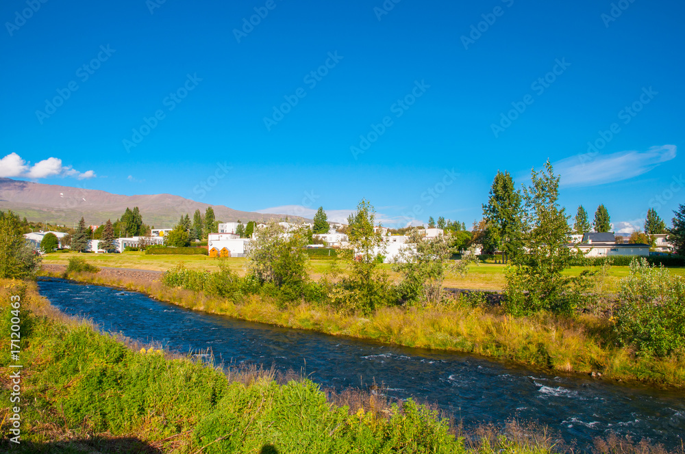 River Glera in town of Akureyri in Iceland