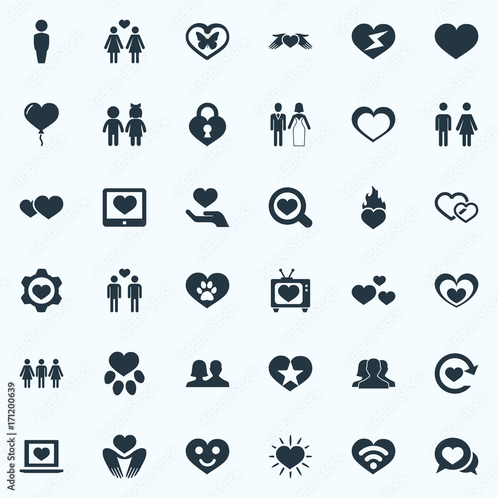 Vector Illustration Set Of Simple Valentine Icons. Elements ...