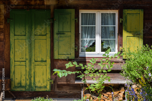 Rustic window at farm house in Lenk Switzerland