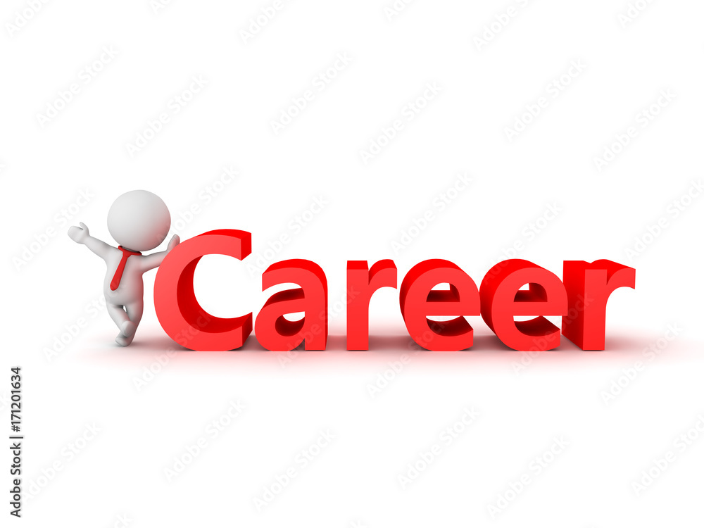 3D Character waving and leaning on career sign 3D Character waving and leaning on career sign
