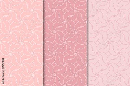 Geometric set of pale pink seamless patterns for design