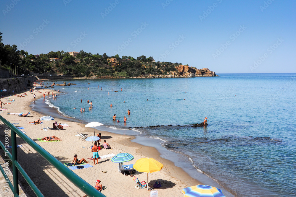 CEFALU / SICILY - 17.09.2015: Sunny beach of Cefalu Sicily