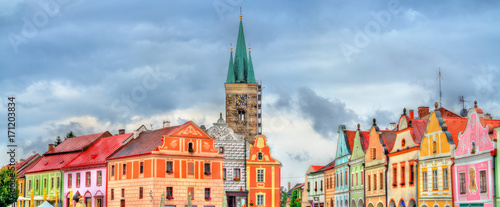 Traditional houses on the main square of Telc, Czech Republic photo