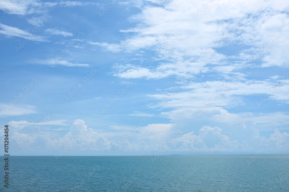 View from ship looking to beautiful cloud on the sky reflection on clear water in the sea