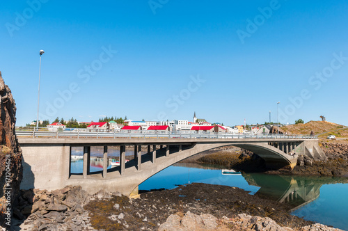 Bridge to island of Brokey in Borgarnes in Iceland © Gestur