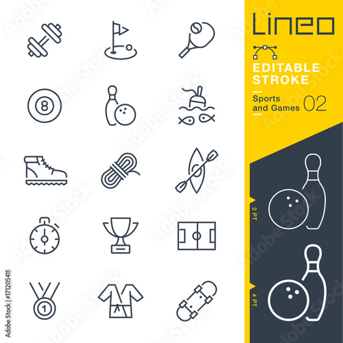 Lineo Editable Stroke - Sports and Games line icons
Vector Icons - Adjust stroke weight - Expand to any size - Change to any colour