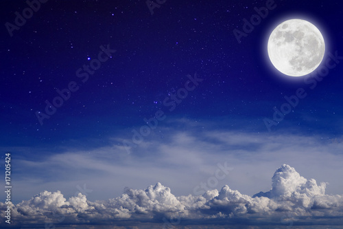 Happiness night Full moon with cloud in starry . Romantic concept.