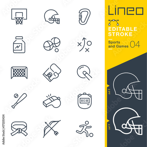 Lineo Editable Stroke - Sports and Games line icons
Vector Icons - Adjust stroke weight - Expand to any size - Change to any colour