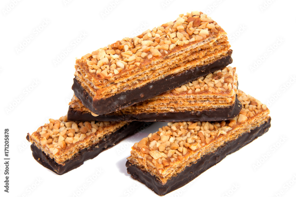 Chocolate wafers isolated on a white background Chocolate wafers isolated on a white background