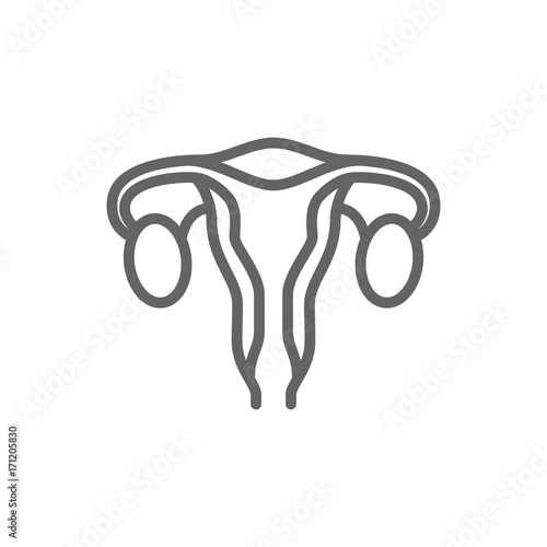 Simple female reproductive system, uterus with fallopian tubes, ovaries, cervix line icon. Symbol and sign vector illustration design. Editable Stroke. Isolated on white background