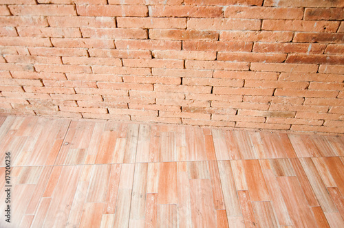 Old red brick and ceramic ground