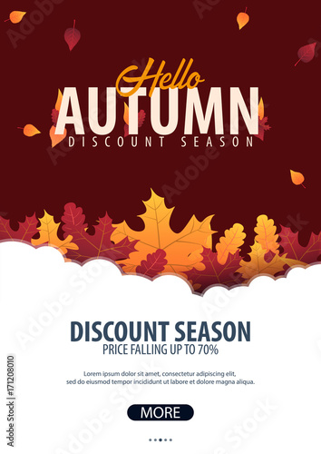 Autumn Background with leaves for shopping sale or promo poster and frame leaflet or web banner. Vector illustration template.
