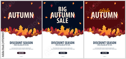 Autumn Background with leaves for shopping sale or promo poster and frame leaflet or web banner. Vector illustration template.
