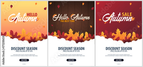 Autumn Background with leaves for shopping sale or promo poster and frame leaflet or web banner. Vector illustration template.