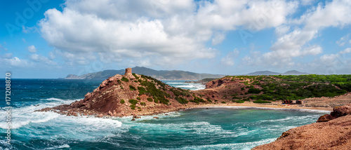 Landscape of the coast of porticciolo in a windy day