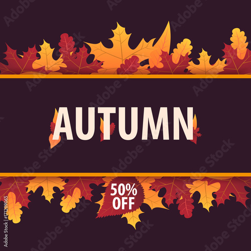 Autumn Background with leaves for shopping sale or promo poster and frame leaflet or web banner. Vector illustration template.