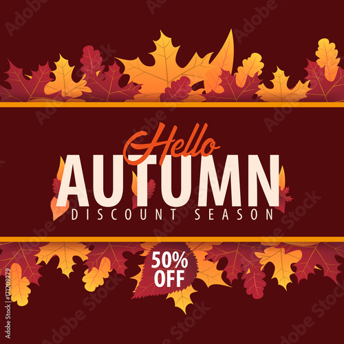 Autumn Background with leaves for shopping sale or promo poster and frame leaflet or web banner. Vector illustration template.