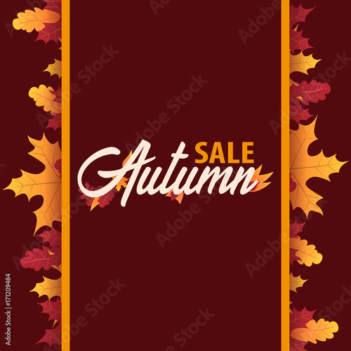 Autumn Background with leaves for shopping sale or promo poster and frame leaflet or web banner. Vector illustration template.