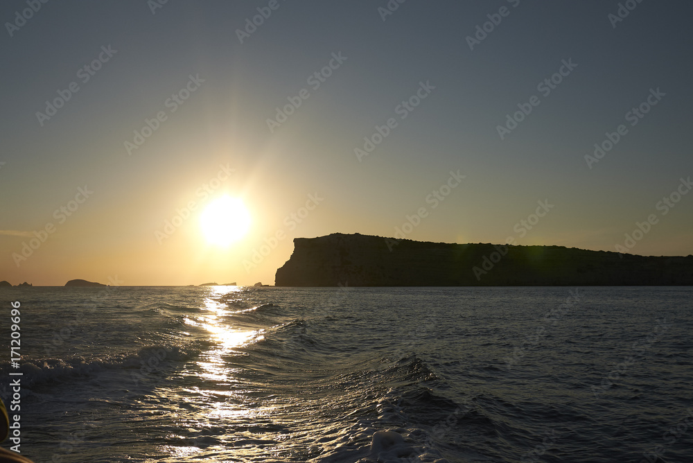 Ibiza, Balearic Islands, Spain - August 31, 2015: Sunset in Sant Antony de Portmany