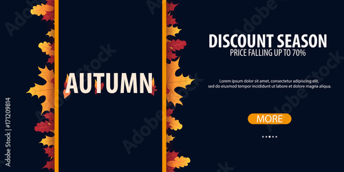Autumn Background with leaves for shopping sale or promo poster and frame leaflet or web banner. Vector illustration template.