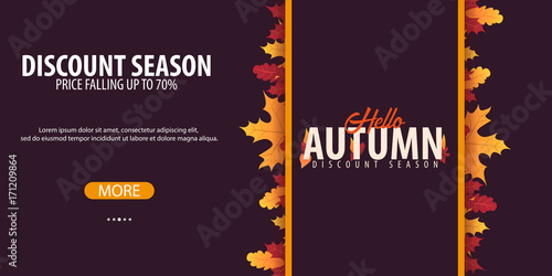 Autumn Background with leaves for shopping sale or promo poster and frame leaflet or web banner. Vector illustration template.