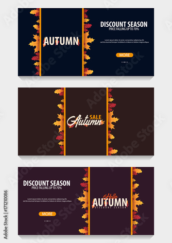 Autumn Background with leaves for shopping sale or promo poster and frame leaflet or web banner. Vector illustration template.