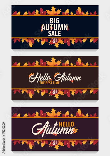 Autumn Background with leaves for shopping sale or promo poster and frame leaflet or web banner. Vector illustration template.