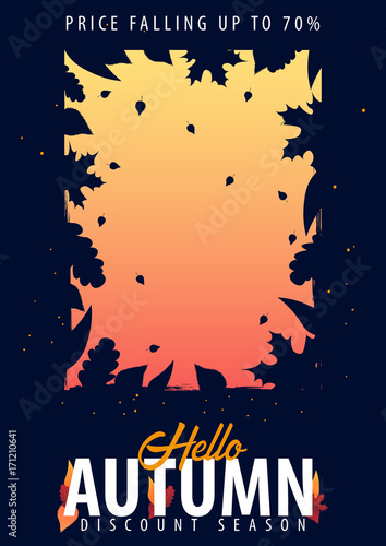 Autumn Background with leaves for shopping sale or promo poster and frame leaflet or web banner. Vector illustration template.