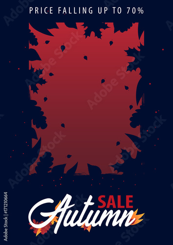 Autumn Background with leaves for shopping sale or promo poster and frame leaflet or web banner. Vector illustration template.