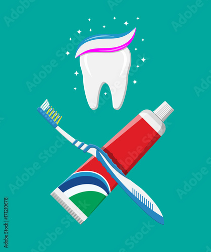 Toothbrush, toothpaste in tube