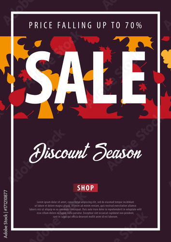 Autumn Background with leaves for shopping sale or promo poster and frame leaflet or web banner. Vector illustration template.