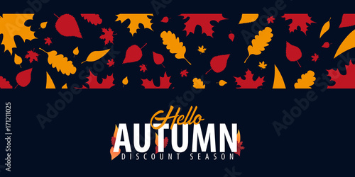 Autumn Background with leaves for shopping sale or promo poster and frame leaflet or web banner. Vector illustration template.