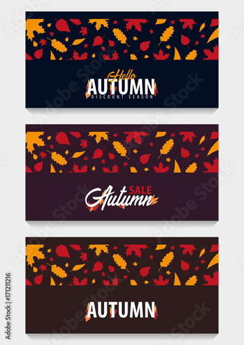 Autumn Background with leaves for shopping sale or promo poster and frame leaflet or web banner. Vector illustration template.