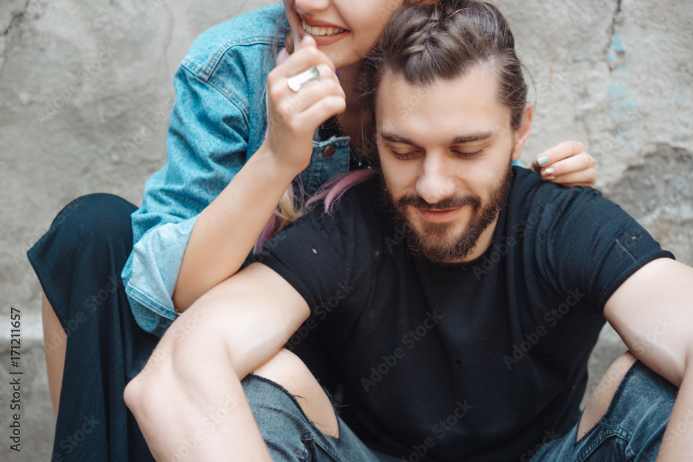 Young man and woman on the stree Young man and woman on the stree