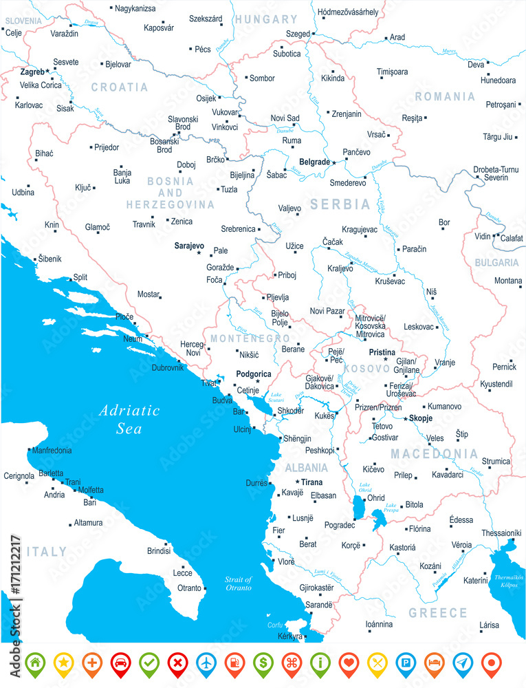 Fototapeta premium Central Balkan Map - Vector Illustration