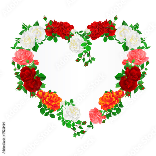 Floral frame heart of roses and buds vintage festive background vector illustration editable hand draw
