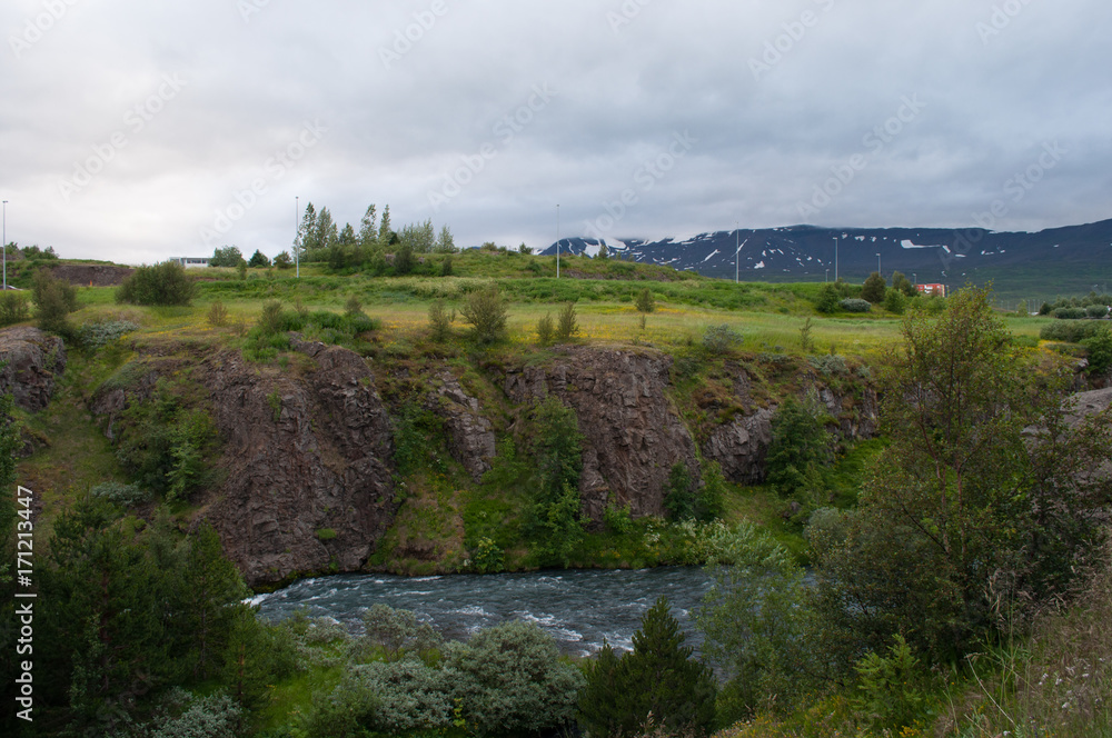 Glera river in a canyon in akureyri in northern Iceland