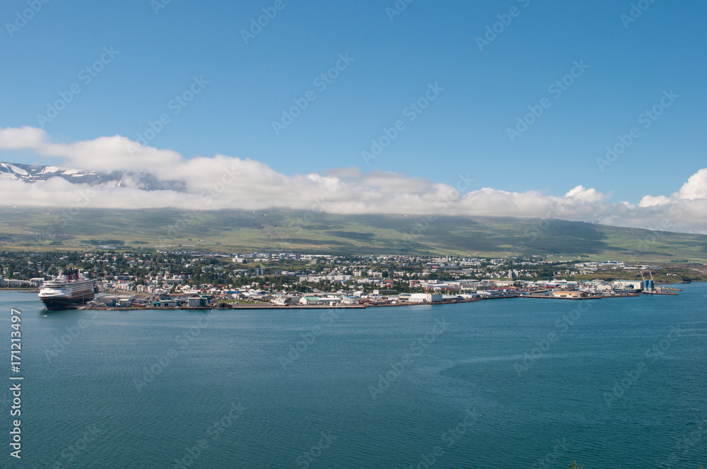 Town of Akureyri in north Iceland