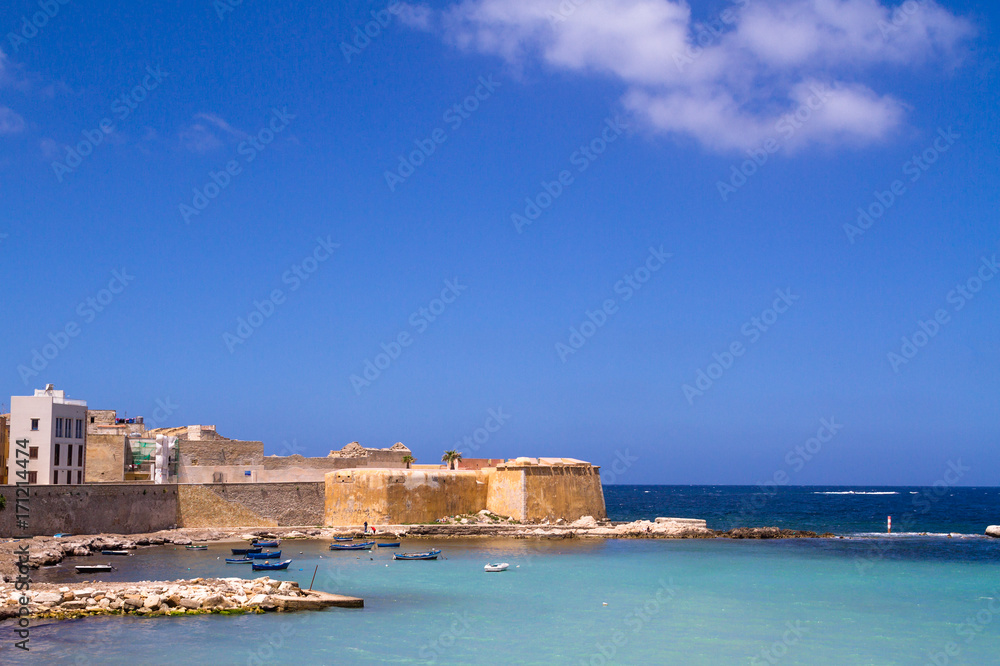 View of the old 'Batione Conca', an old fortress in the sicilian city of Trapani