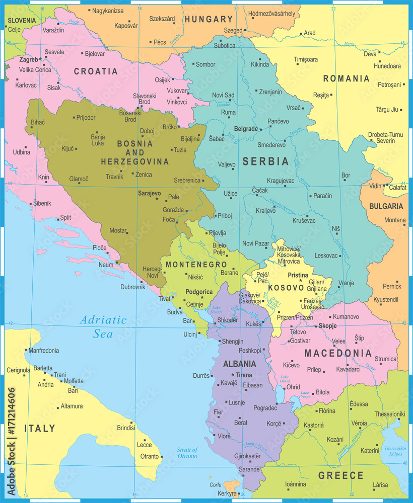 Obraz premium Central Balkan Map - Vector Illustration