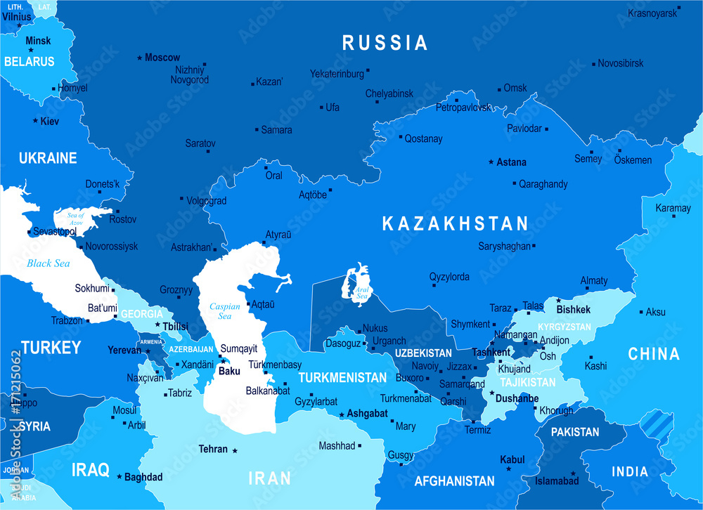 Caucasus and Central Asia Map - Vector Illustration Stock Vector ...