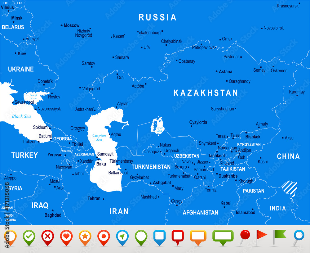 Fototapeta premium Caucasus and Central Asia Map - Vector Illustration