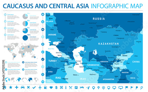 Caucasus and Central Asia Map - Info Graphic Vector Illustration