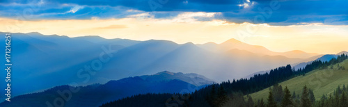 Panorama of mountain at sunset