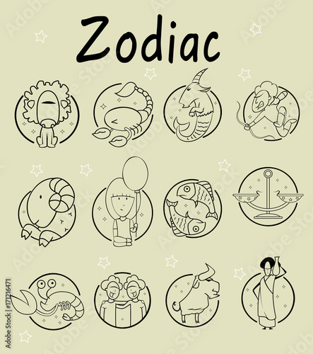 Set of 12 zodiac icons