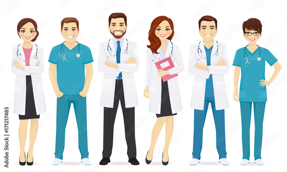 Doctors team in different poses set vector illustration Doctors team in different poses set vector illustration