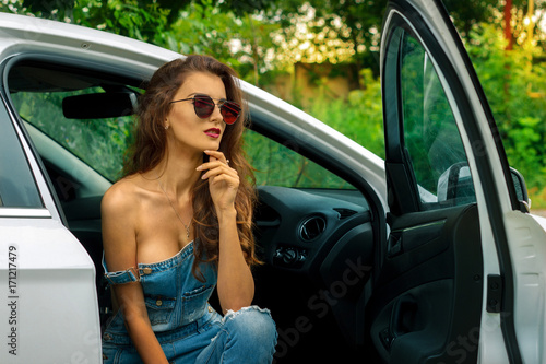 beautiful sexy girl poses in the car © ponomarencko