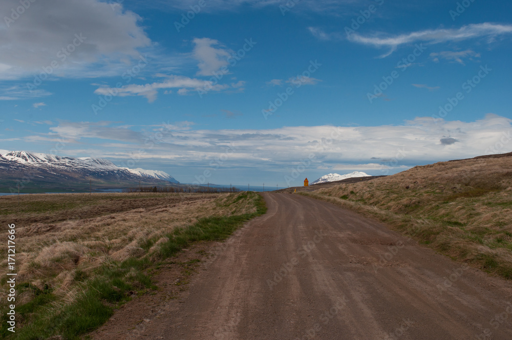 Gravel road in Vadlaheidi in Iceland